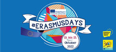 Grafik zeigt Informationen zu den #ErasmusDays 13.-15. Oktober 2022 und verlinkt auf die Seite: https://www.na-bibb.de/presse/aktuelles/erasmusdays-2022